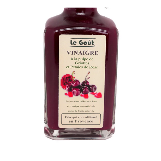 Vinaigre à la pulpe de griottes et pétales de rose - Vinaigres
